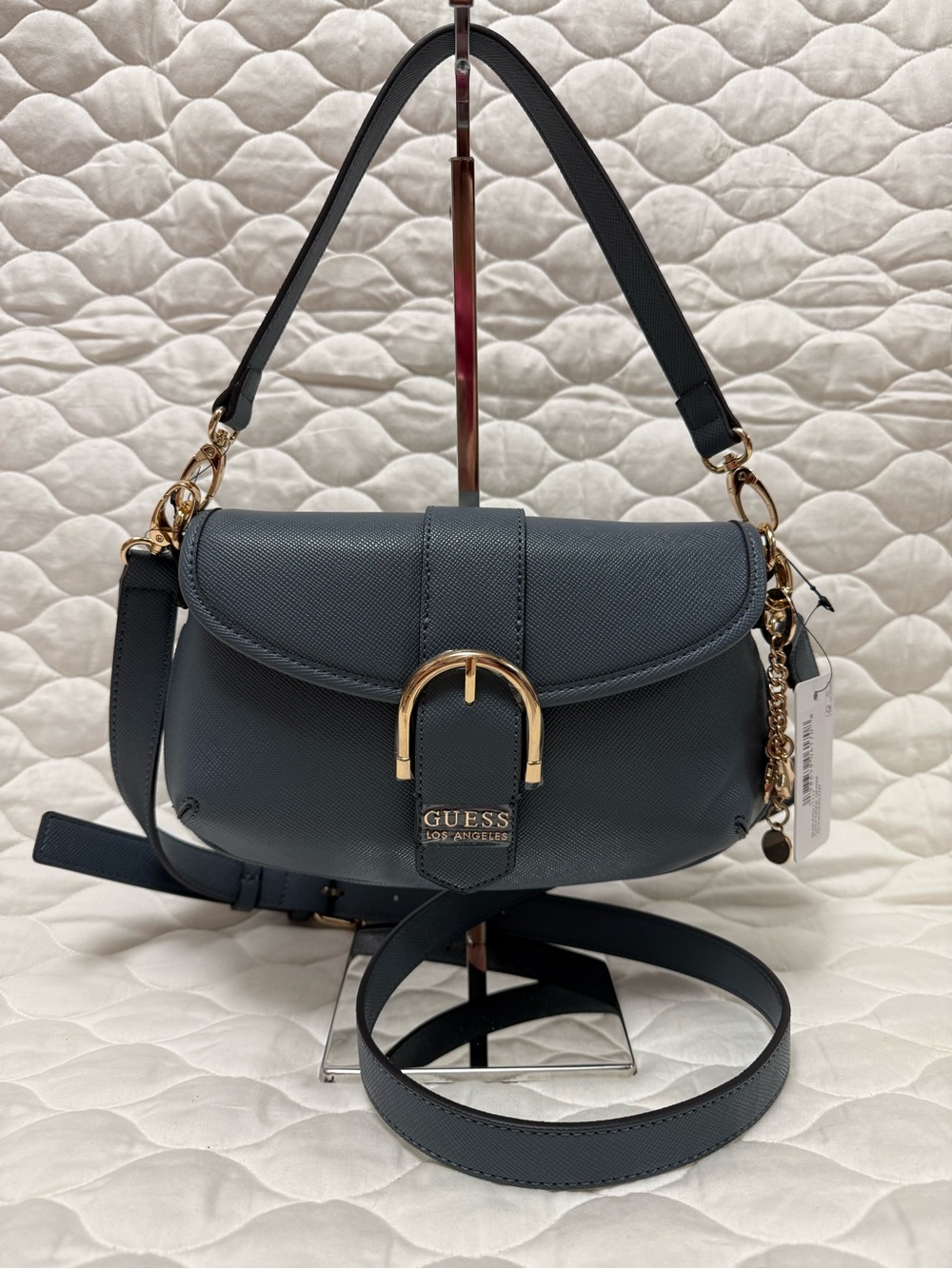GUESS Los Angeles Harlow Saffiano Crossbody Bag with Gold Hardware